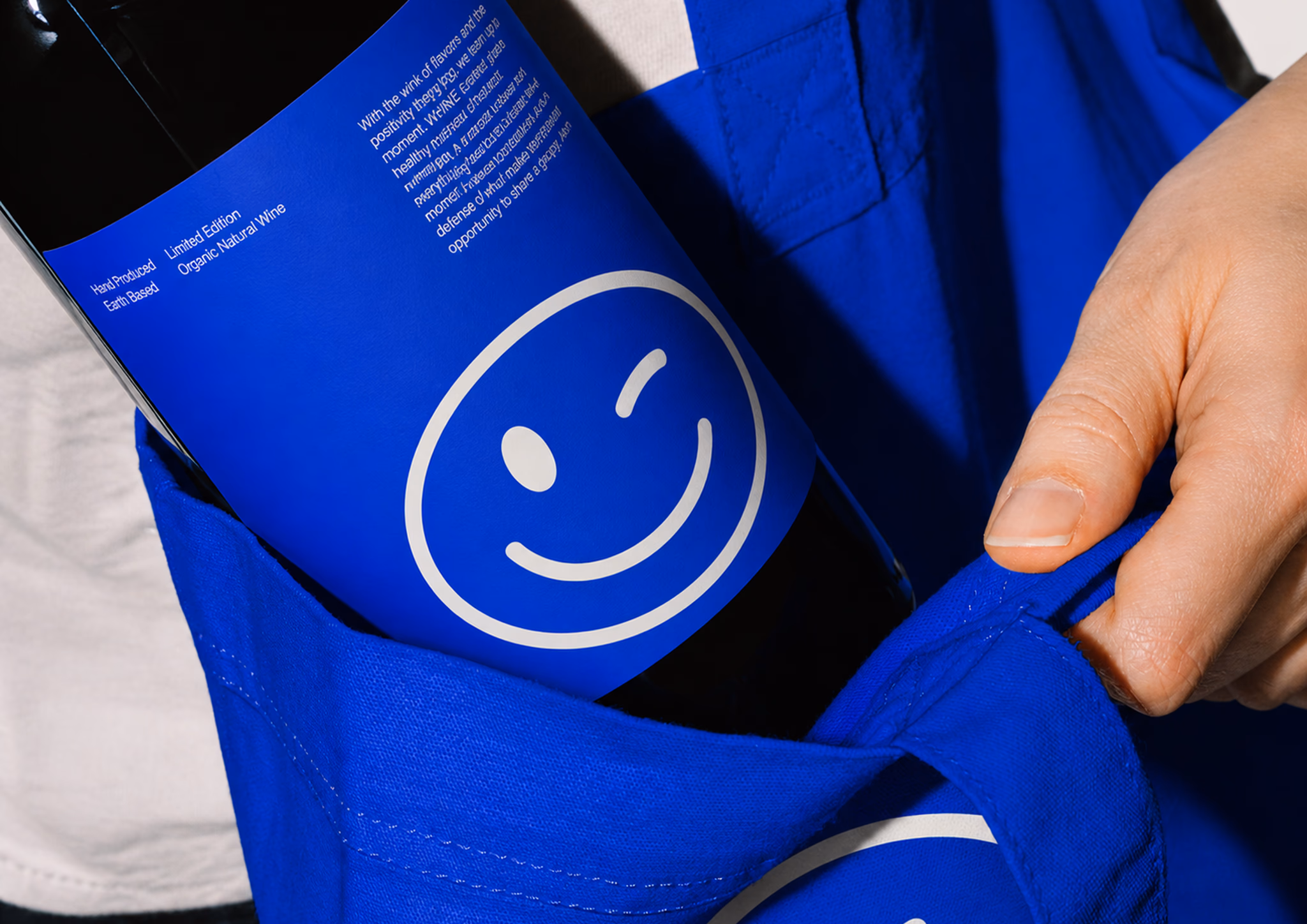 Electric blue Wink Wine packaging